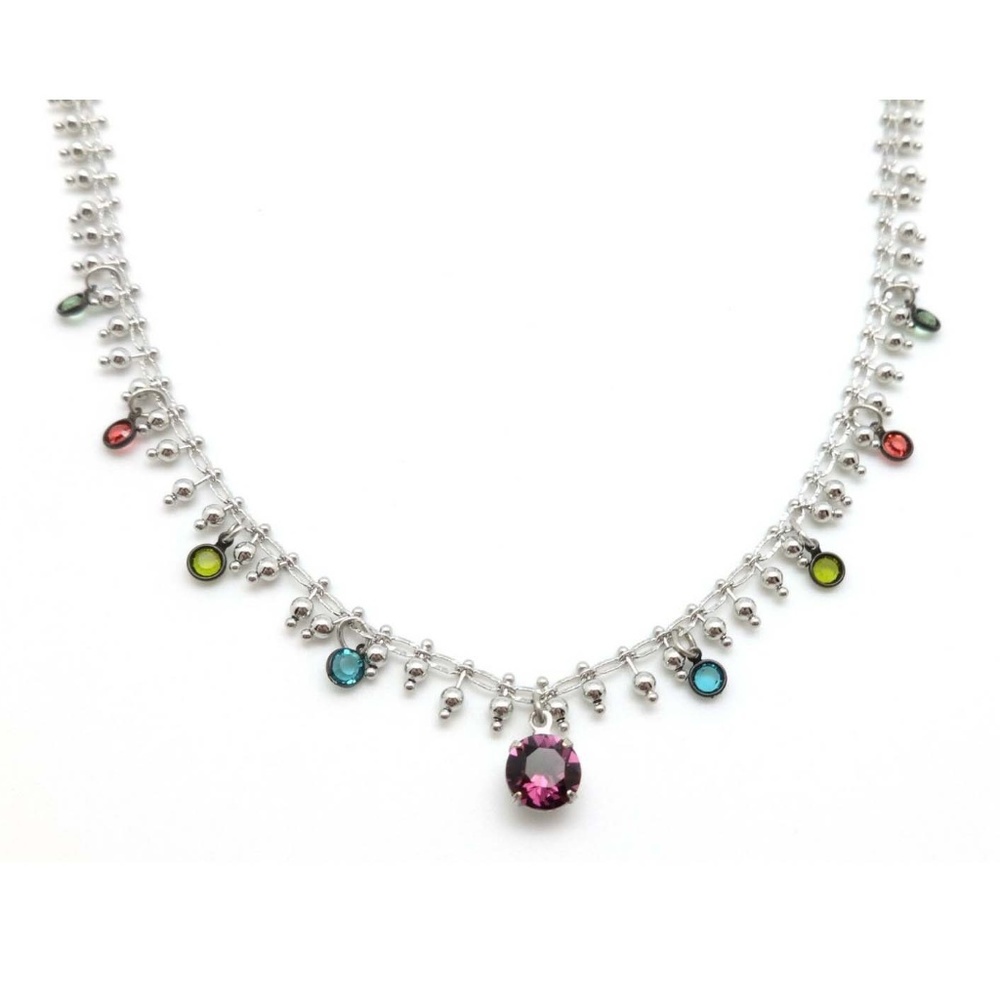 Clara Beau Multi Color Beaded Swarovski Crystal Sterling Silver Necklace NEW